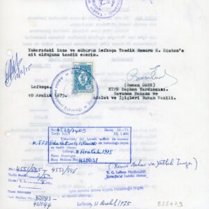 1975 Turkish Cyprus Airlines confirmation letter with TCM 250m
