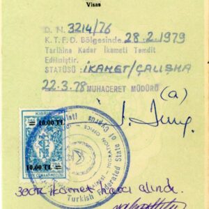 1979 Turkish Cyprus Passport Visa with TCM 10tl on 250m