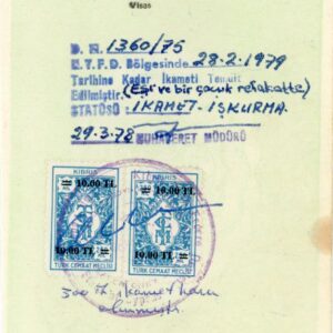 1978 Turkish Cyprus Passport Visa with TCM 10tl on 250m x 2
