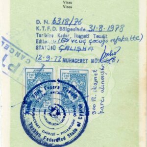 1977 Turkish Cyprus Passport Visa with TCM 250m x 2