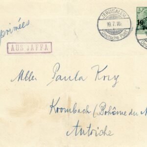 1910 German Levant Jerusalem Aus Jaffa Postal Envelope to Krombach