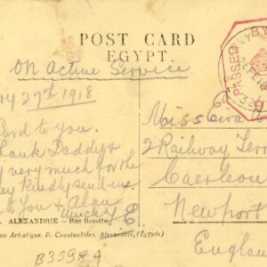 1918 Palestine OAS Censored Postcard APO SZ32 to Newport