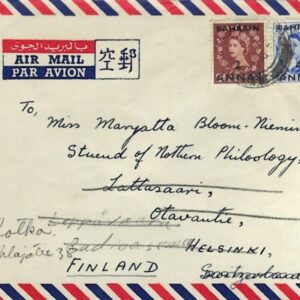 1954 Bahrain Airmail Cover to Finland redirected