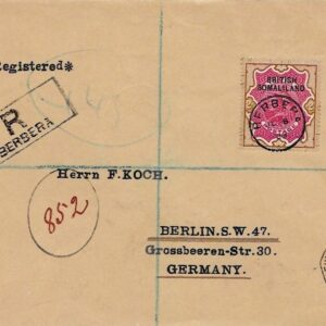 1903 Somaliland Berbera 2r Registered Cover to Germany