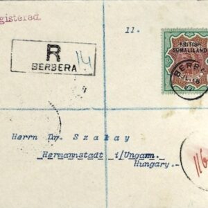 1903 Somaliland Berbera 3r Registered Cover to Hungary
