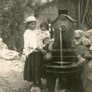 Bolivia Mother and Child by the Fountain photocard