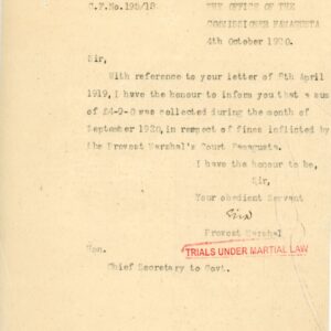 1920 Cyprus Famagusta Under Martial Law Marshal Court document