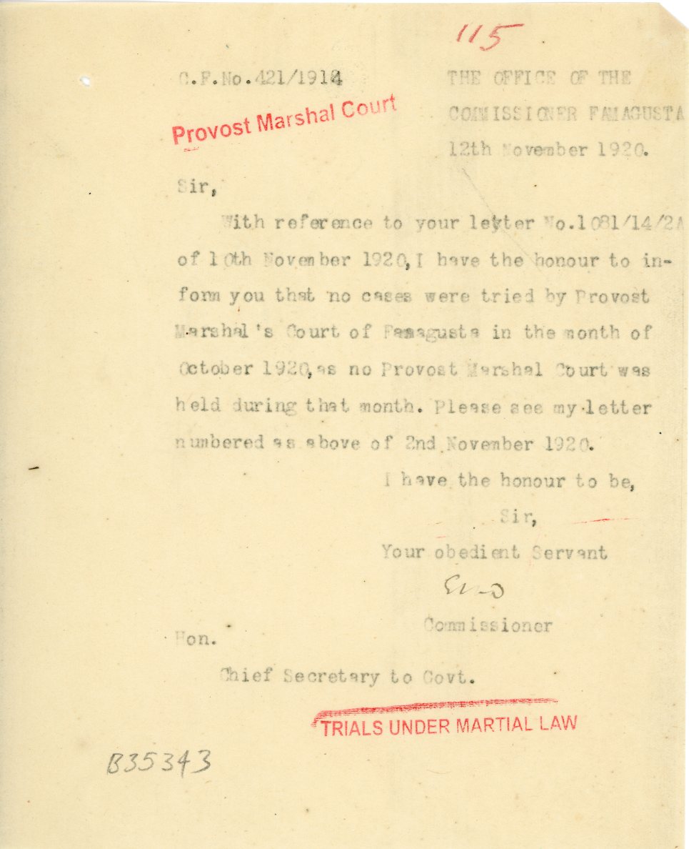 1920 Cyprus Famagusta Under Martial Law Marshal Court doc
