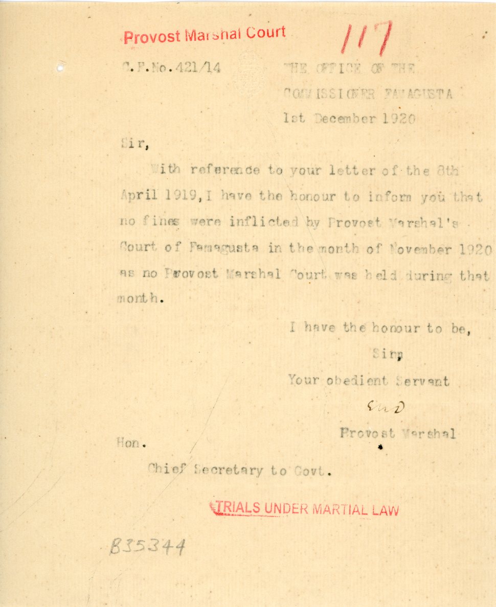 1920 Cyprus Famagusta Under Martial Law Marshal Court doc