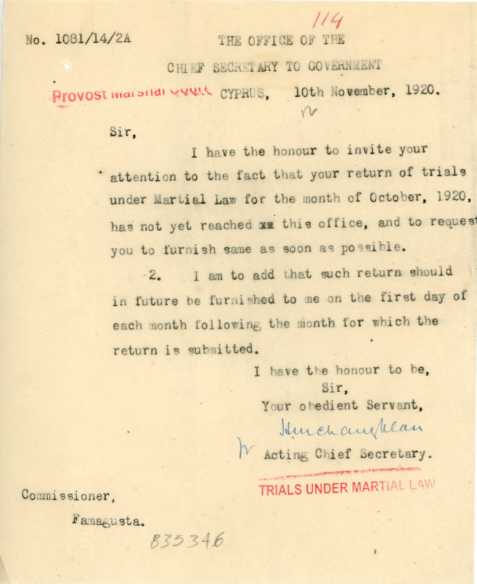 1920 Cyprus Famagusta Under Martial Law Marshal Court doc