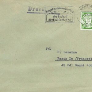 1939 Danzig Printed Matter cover to Paris