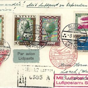 1933 Latvia Registered Airmail with Pioneers of Aviation set to Lorch