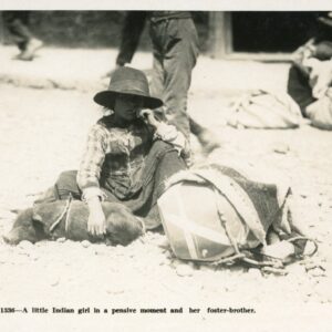 Peru Indigenous Girl and Pig on street
