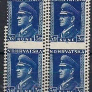 1943 Croatia Dr Pavelic 3.50K Part Imperf Block of 4 **
