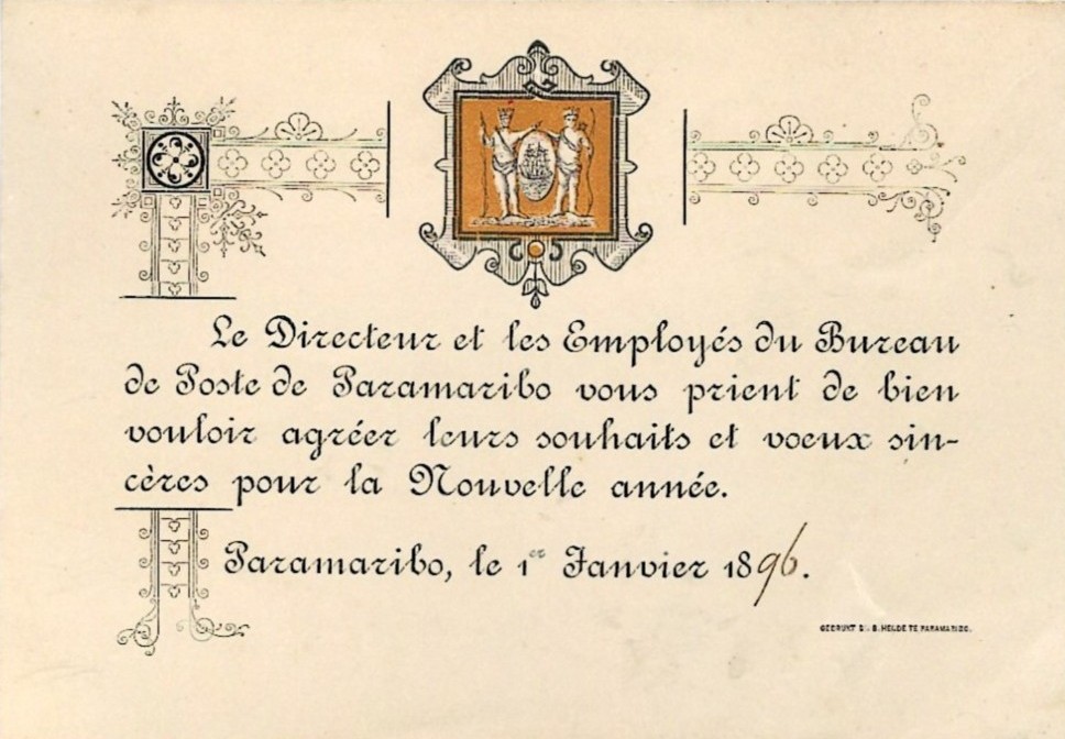 1896 Brazil Paramaribo Post Office New Year card