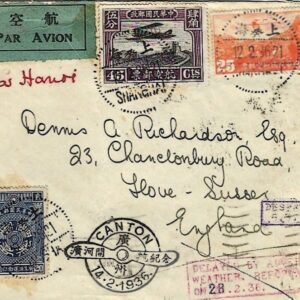 1936 China Weather Delayed Airmail Shanghai to England
