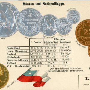 Chile large Flag and Coins embossed Postcard
