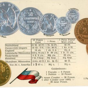 Chile small Flag and Coins embossed Postcard