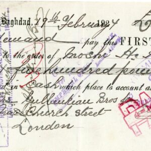1924 Iraq Revenue Imperial Ottoman Bank Cheque