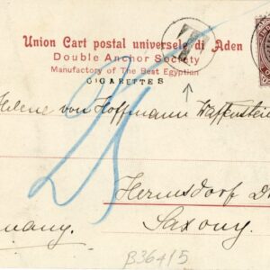 1899 Aden Postage Due postcard to Hermsdorf