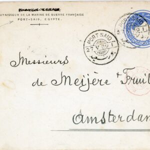 1899 Egypt French Navy Supplier 1pi Postal Envelope to Amsterdam