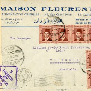 1944 Egypt Maison Fleurent censored cover to Australia