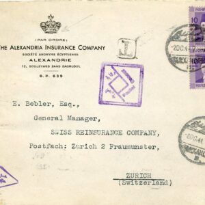 1945 Egypt Insurance Company censored cover to Zurich