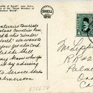 1936 Egypt Shell Oil Sphinx and Pyramids postcard to Canada