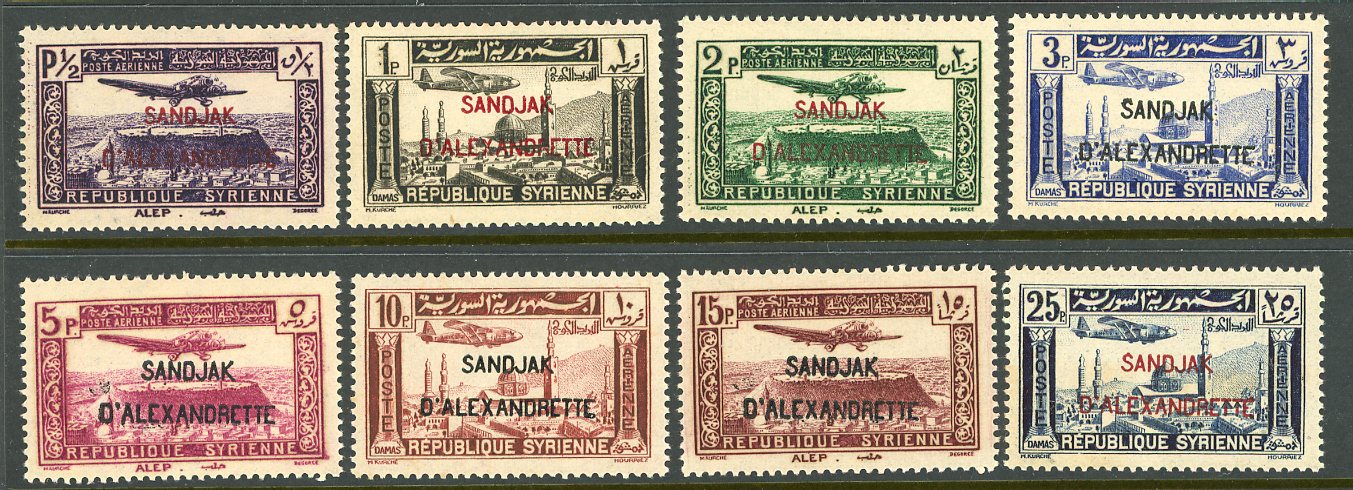 1938 Hatay Alexandrette on Syria Airmail set **
