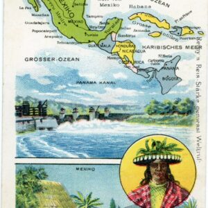 Mexico Map Indigenous Man and Panama Canal