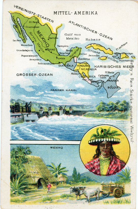 Mexico Map Indigenous Man and Panama Canal