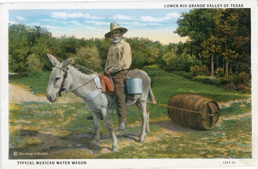 Mexico Donkey pulling Water Cask