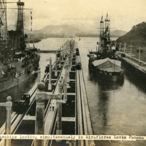 Panama Canal 2 US Battleships in Miraflores Locks