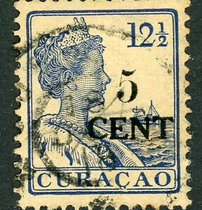 1918 Curaçao 5c on 12 1/2c THIN 5 variety used