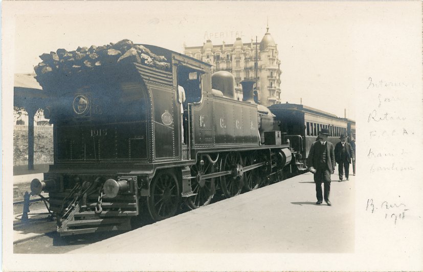 Peru 1915 F.C.C.A 1016 Locomotive at station