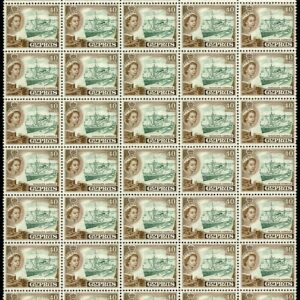 1955 Cyprus QEII 40m Block of 50 **